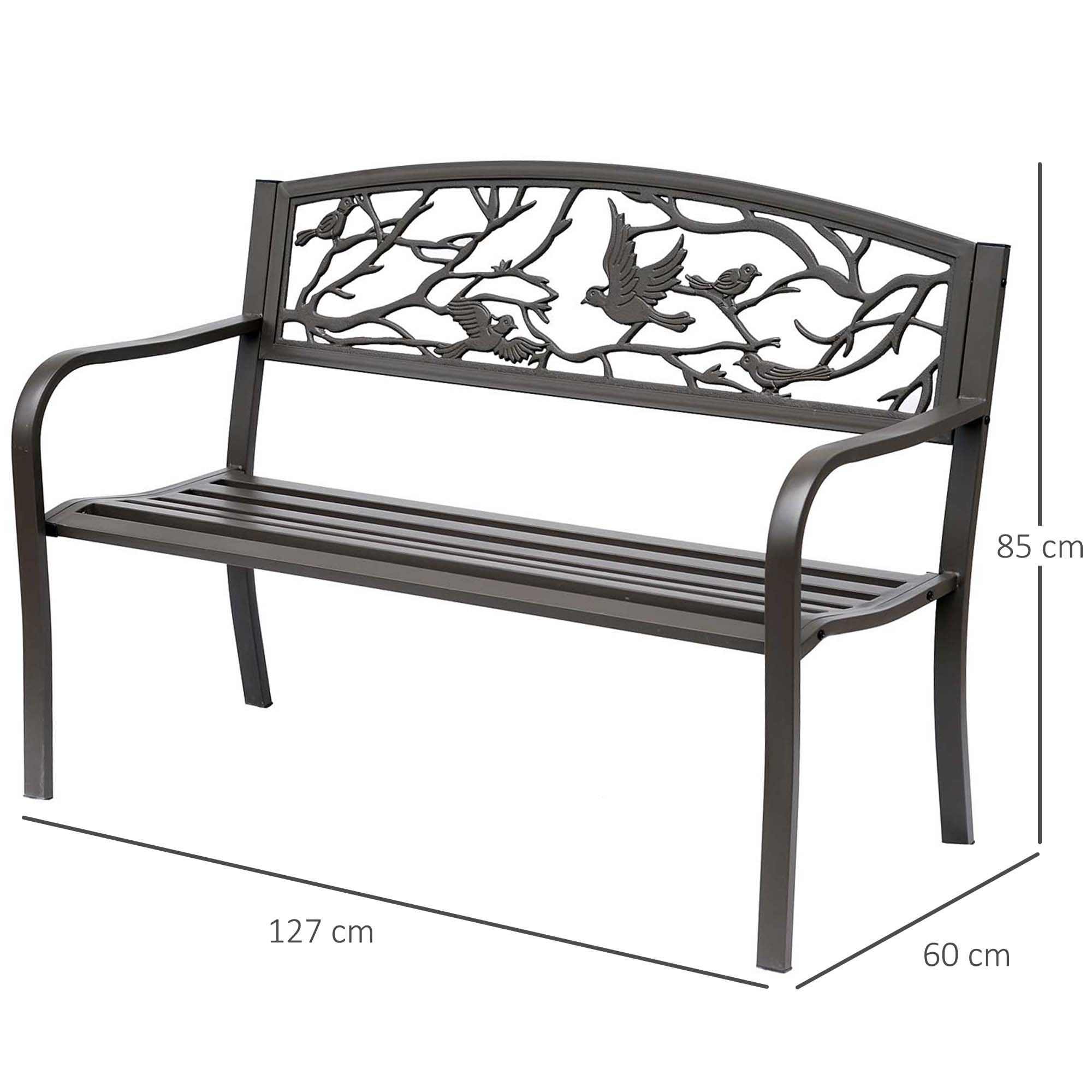 Panchina da Giardino in Acciaio con Schienale Decorato 127x60 cm  Bechy Marrone