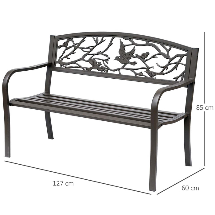 Panchina da Giardino in Acciaio con Schienale Decorato 127x60 cm  Bechy Marrone
