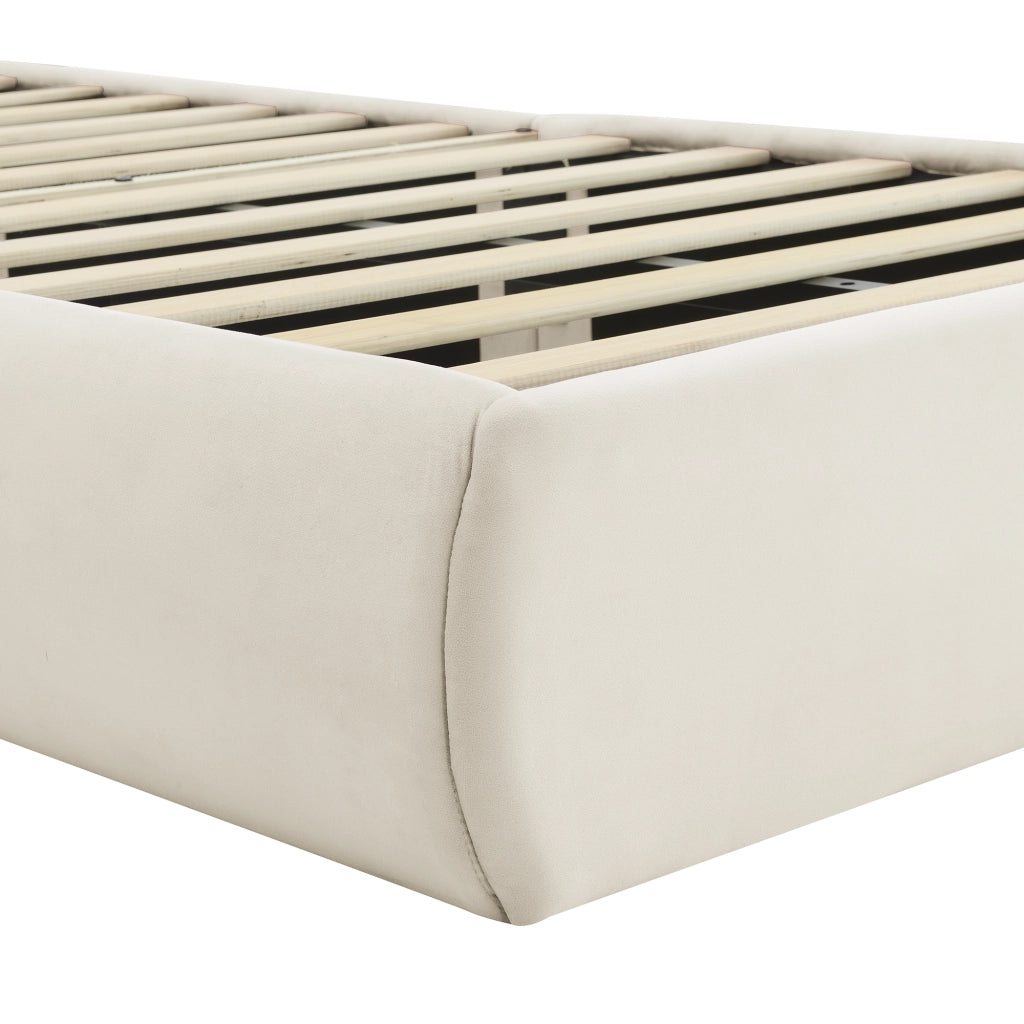 DESMIU Letto per bambini 1 posto con LED regolabile e 2 pouf contenitore, 90 × 200 cm, senza materasso, beige