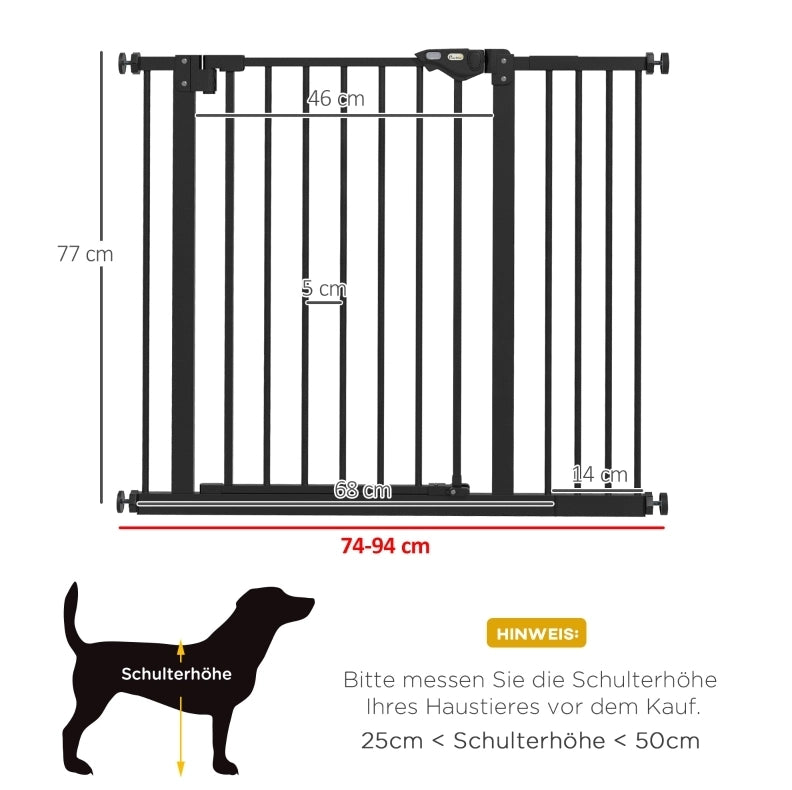 Cancello di Sicurezza per Cani in Metallo e Plastica Regolabile 74-80/87-94 cm Nero