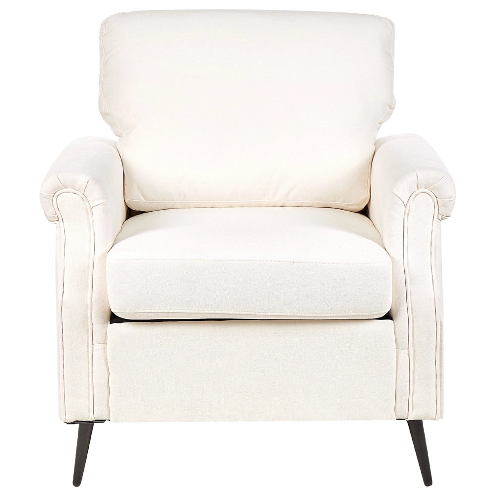 Poltrona Rivestimento in tessuto bianco Gambe in metallo nero Braccioli arrotolati Sfoderabili Stile retrò Soggiorno