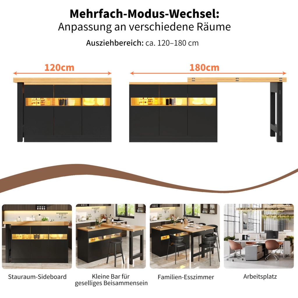 Tavolo bar estensibile LED girevole 120-180 cm con vano