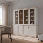 Vetrina Essenza con 4 ante a vetro e 4 ante in stile classico colore bianco e rovere