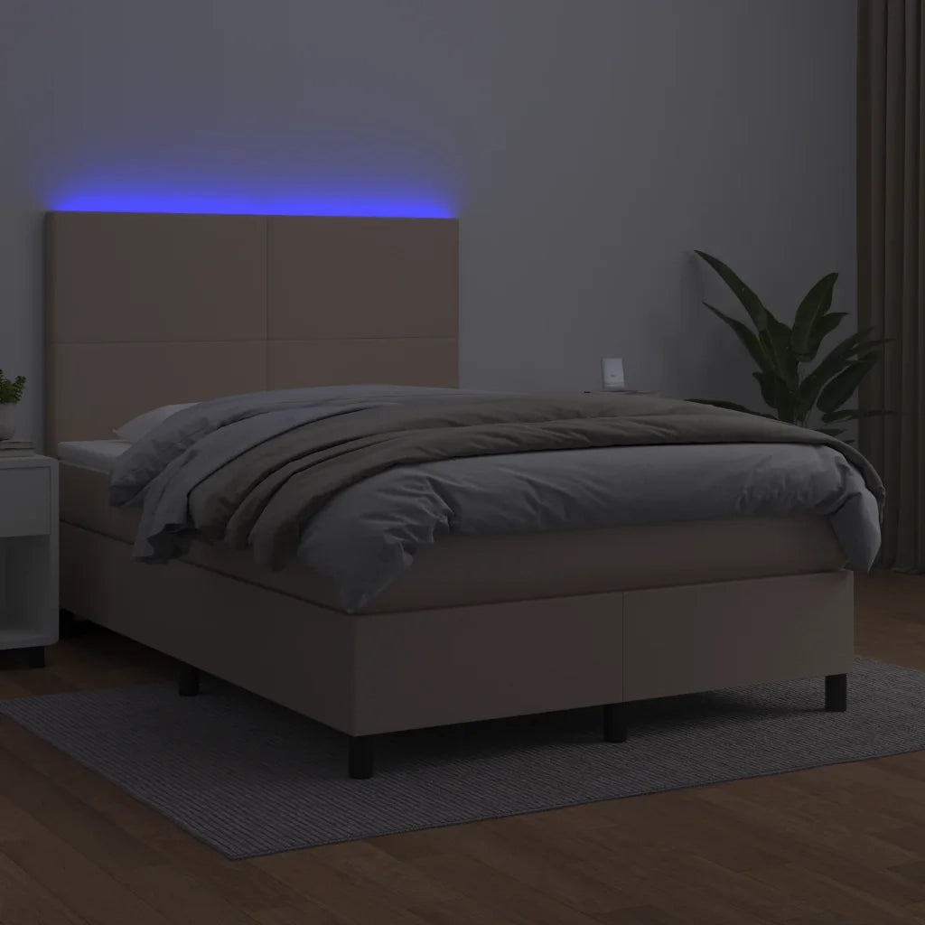 Giroletto Molle Materasso e LED Cappuccino 140x190cm Similpelle 3135824