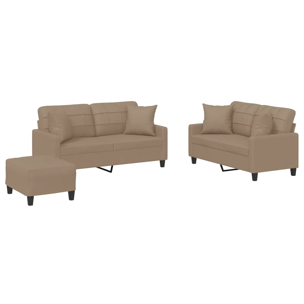 vidaXL Set di Divani 3 pz con Cuscini Cappuccino in Similpelle