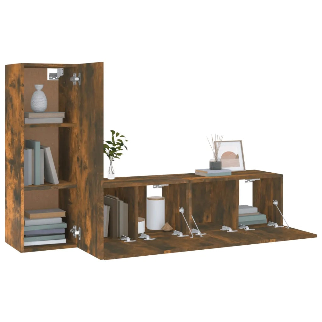 Set Mobili Porta TV 3 pz Rovere Fumo in Legno Multistrato 3120257