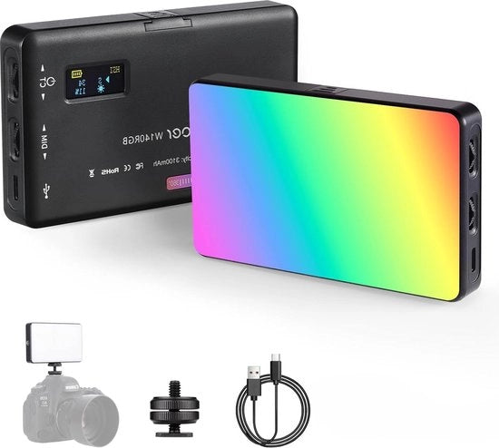 Lampada LED RGB con batteria 3100 mAh e regolabile 2500K-9000K - Lampada mini caricabile con display LCD per fotografia macro e vlog su YouTube (W140)
