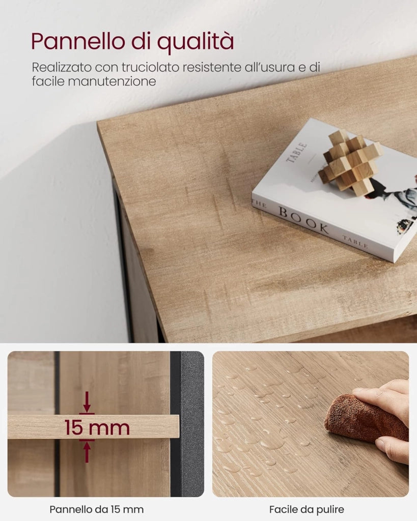 VASAGLE Mobiletto, Credenza, Libreria, 2 Ripiani Aperti e Scomparto con Ripiano Interno Regolabile, Telaio in Acciaio, per Salotto Cucina Studio, Marrone Rovere e Nero LSC066B50