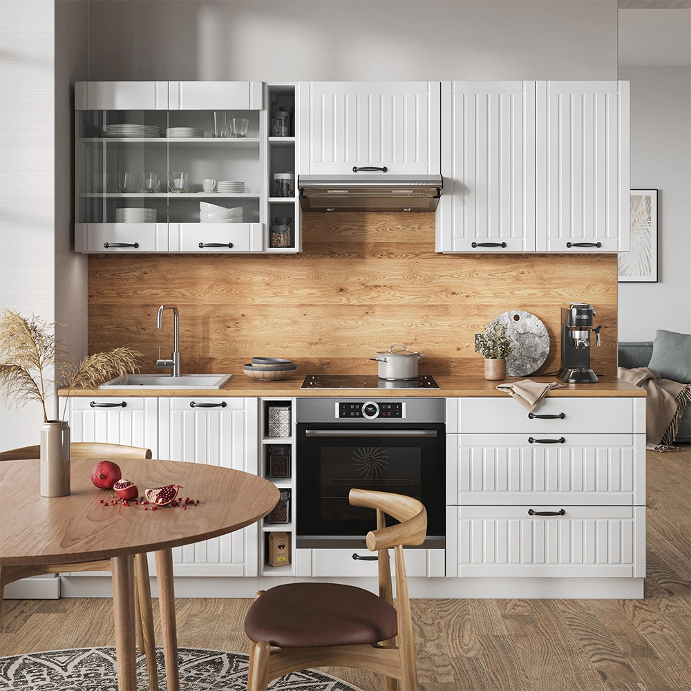 Cucina componibile Fame-Line Bianco rustico/Bianco 235 cm, PL Rovere Vicco