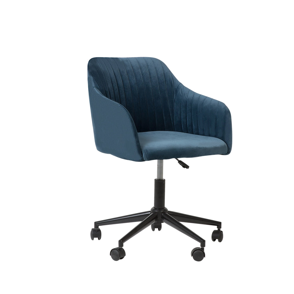 Sedia da ufficio girevole in velluto di colore blu regolabile in altezza