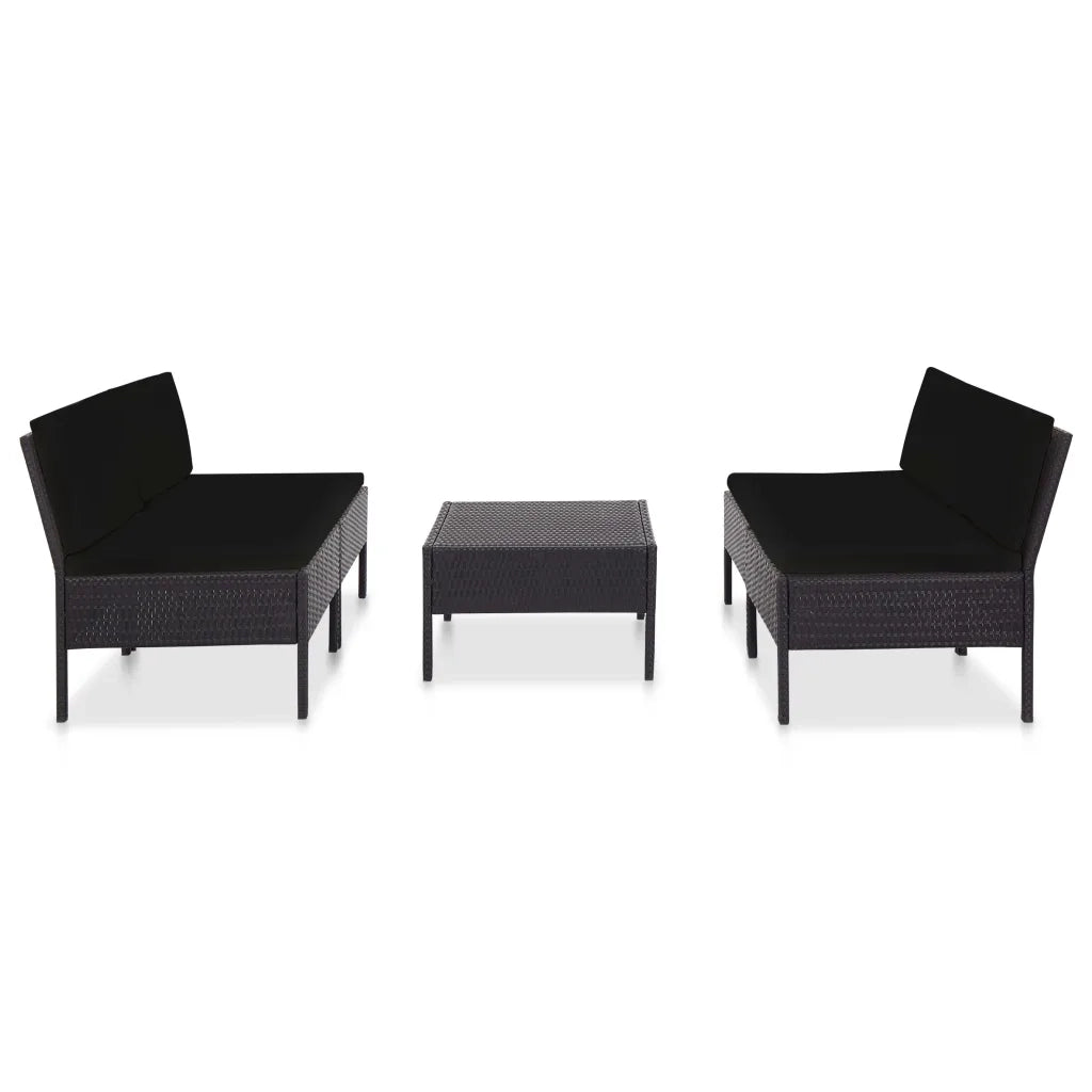 Set Divani da Giardino 5 pz con Cuscini in Polyrattan Nero cod mxl 35514