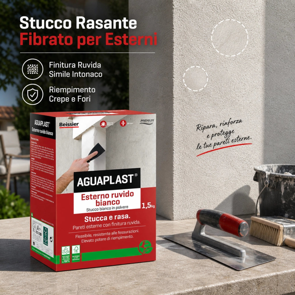 Aguaplast sr5 stucco bianco per esterni finitura ruvida 1,5 kg