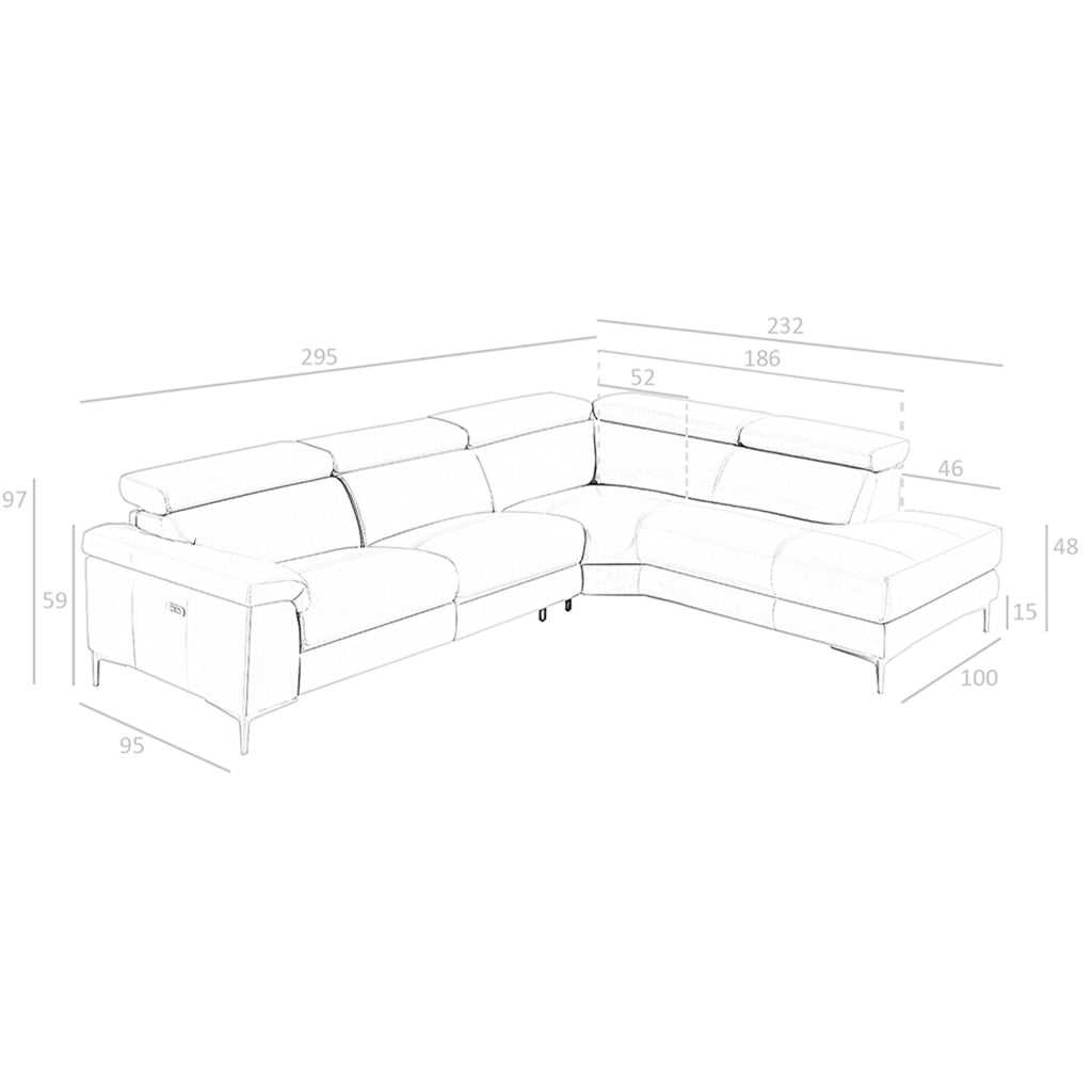 Divano relax con chaise longue destra in pelle di visone