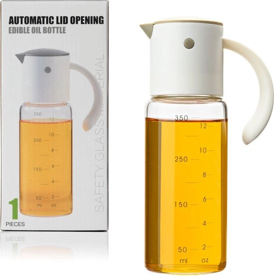 Fusto di olio con sistema di rabbocco automatico - Dispenser di olio in vetro - Fusto di olio per olio d'oliva - Riempibile - 350 ML - Grigio