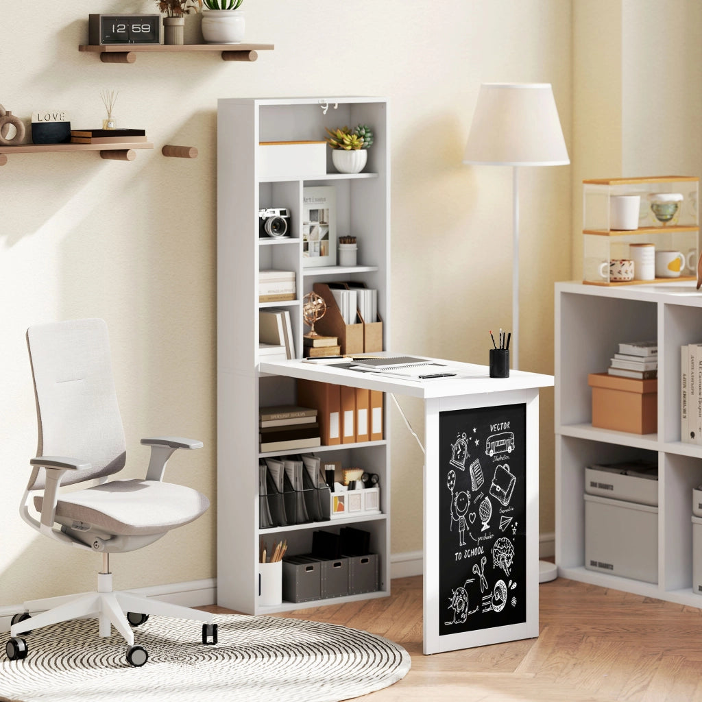 Scrivania PC con Libreria 9 Ripiani ¨C zephmum ¨C Legno e Metallo Bianco 98x51x153 cm