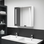 Armadietto Bagno con Specchio e LED Bianco Lucido 62x14x60 cm cod mxl 58961