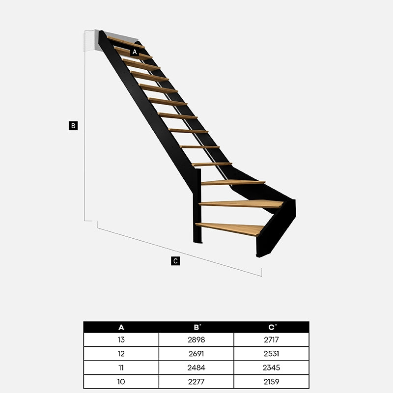 SPECTRA - Scala sinistra a 1/4 di giro con LED integrati, nera con balaustra