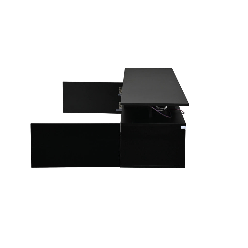 Mobile porta TV con LED e 2 ante, 8 vani contenitore e ripiani in vetro, per soggiorno, in MDF, nero, 160 × 40 × 45 cm