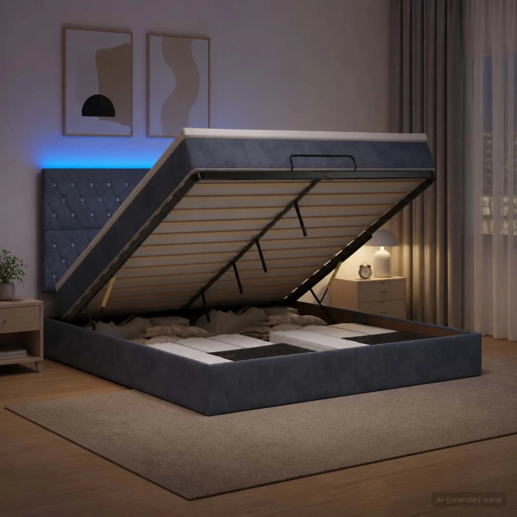 Letto Ottomano con Materasso e LED Grigio Scuro 140 x 190 cm 3458230