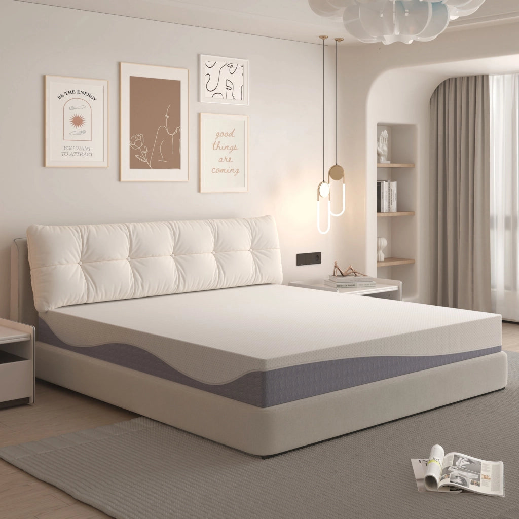 Materasso matrimoniale 180 × 200 cm in schiuma, reversibile H3/H4 con fodera sfoderabile e lavabile, bianco grigio