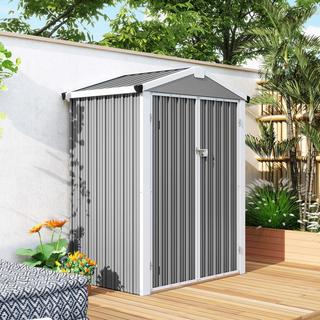 Casetta Box da Giardino 133x87x178 cm Superficie 1,1 m² con Doppie Porte Bloccabili in Acciaio Grigio Argento