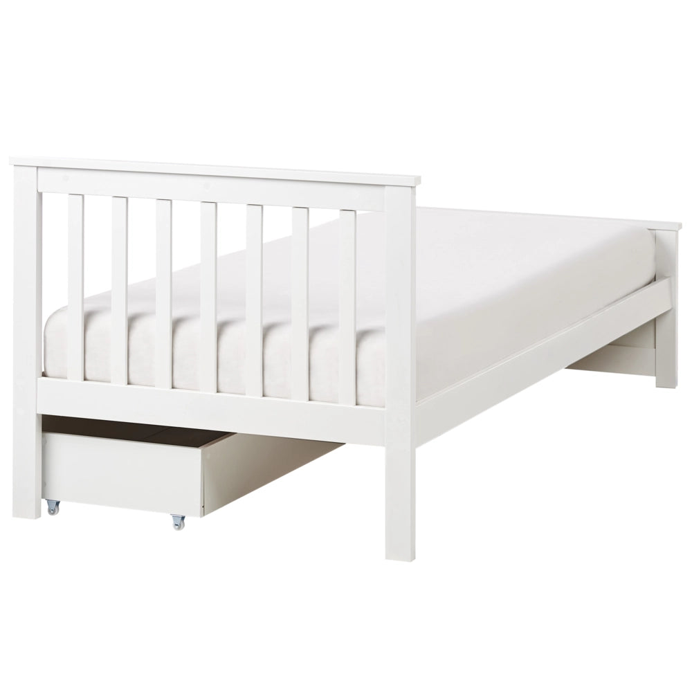Letto in legno di pino bianco Dimensioni singole 90 x 200 Testiera a doghe minimalista