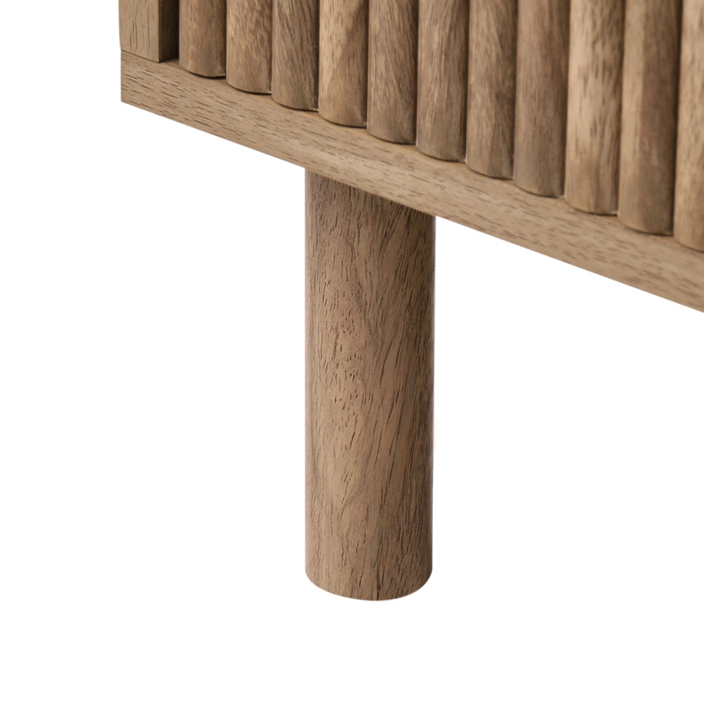 Mobile alto MDF marrone chiaro con gambe in legno di pino e 2 cassetti, design moderno