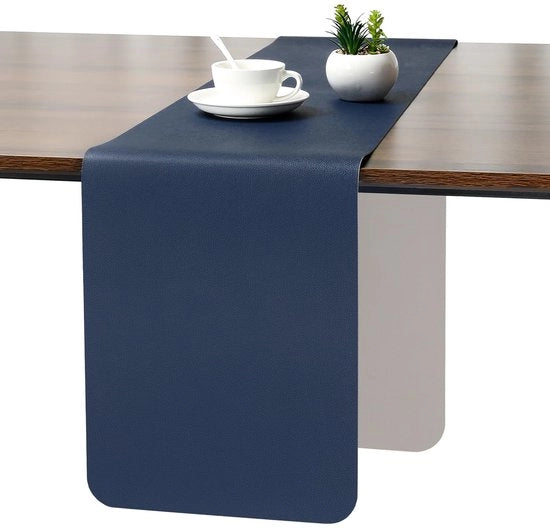 Tavolo da picnic in pelle di lato doppio, impermeabile, antiscivolo e decorativo, 30 x 240 cm (grigio chiaro azzurro)