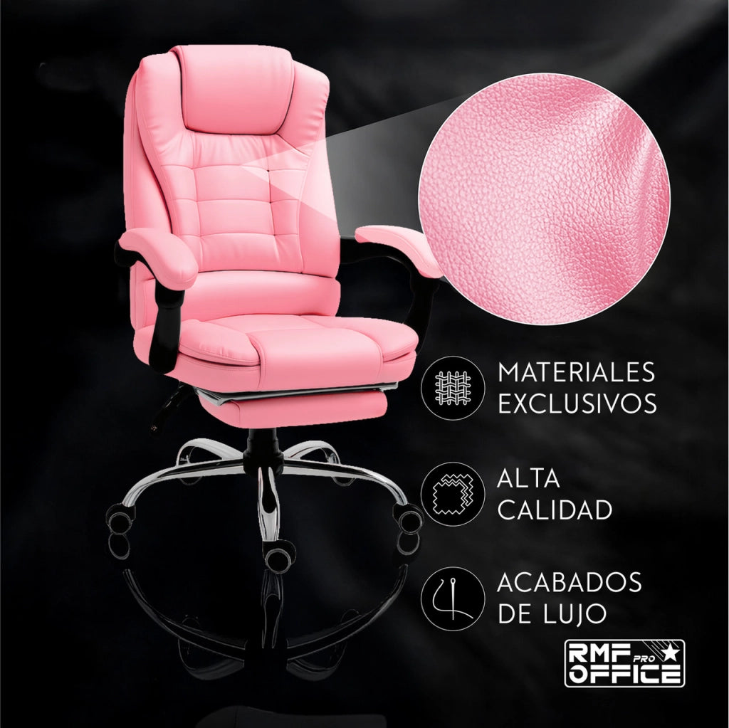 SEDIA DA UFFICIO ERGONOMICA RECLINABILE REGOLABILE IN ALTEZZA CON POGGIA PIEDI ROSA