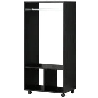 Mobile Appendiabiti con Barra in Alluminio e 2 Ripiani Aperti, in Truciolato, 60x40x128 cm, Nero