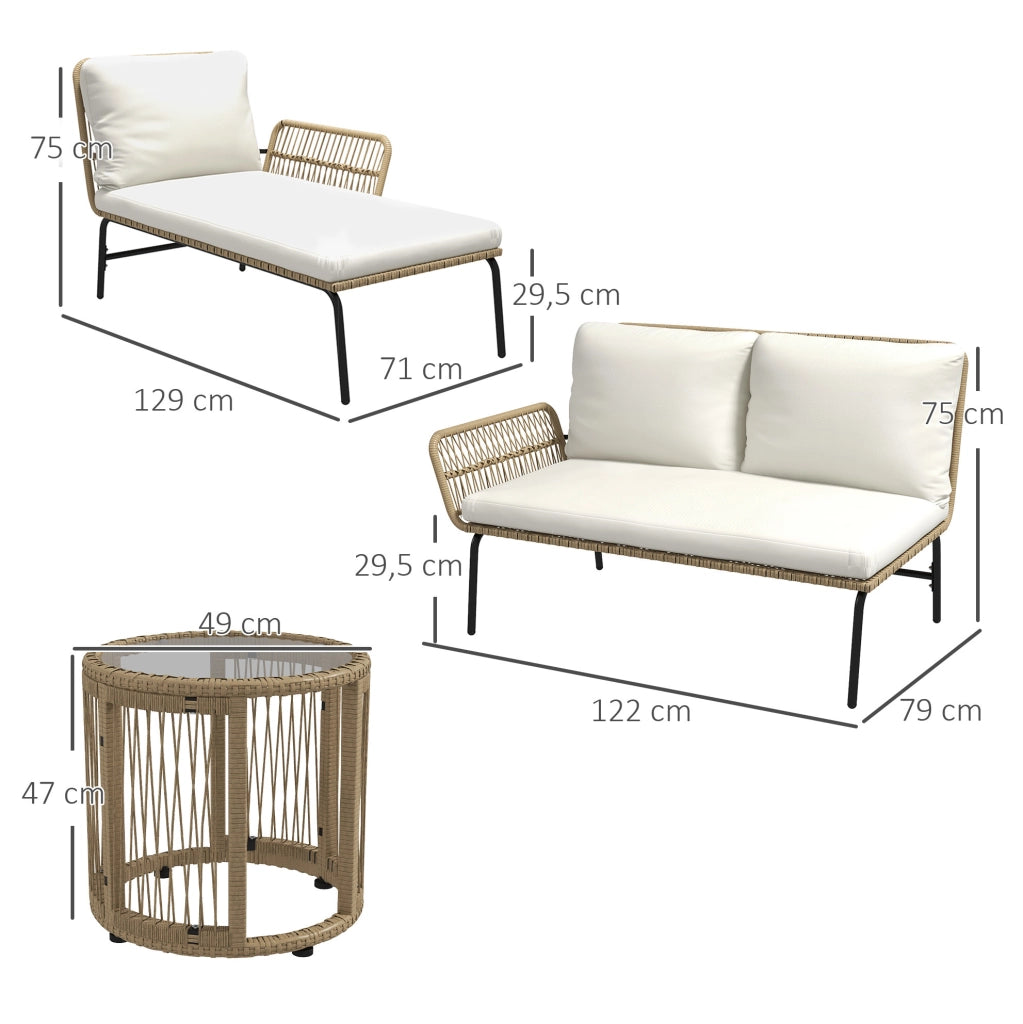 Set da giardino ULEVR 3 pezzi con lettino prendisole, divanetto 2 posti e tavolino, crema