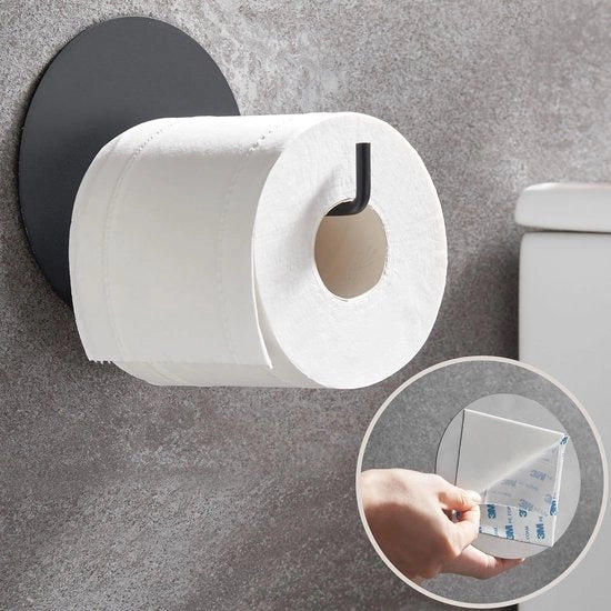 Sostegno per carta igienica senza foratura - Supporto per rotoli wc in acciaio inox nero