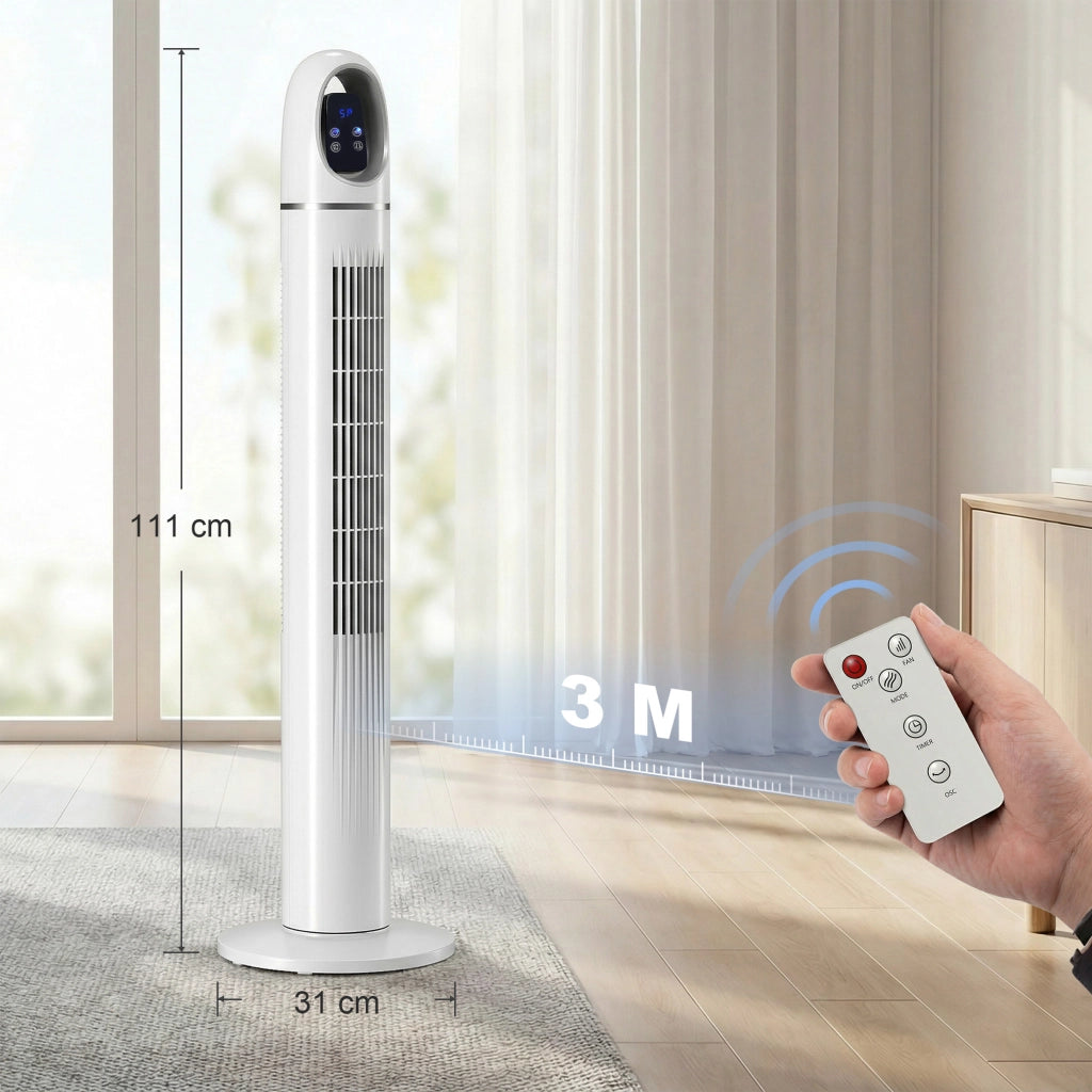 Ventilatore a Torre con Telecomando 3 Velocit¨¤ 3 Modalit¨¤ Timer 24H Oscillazione 70¡ã Display LED ¨C zephmum ¨C Bianco
