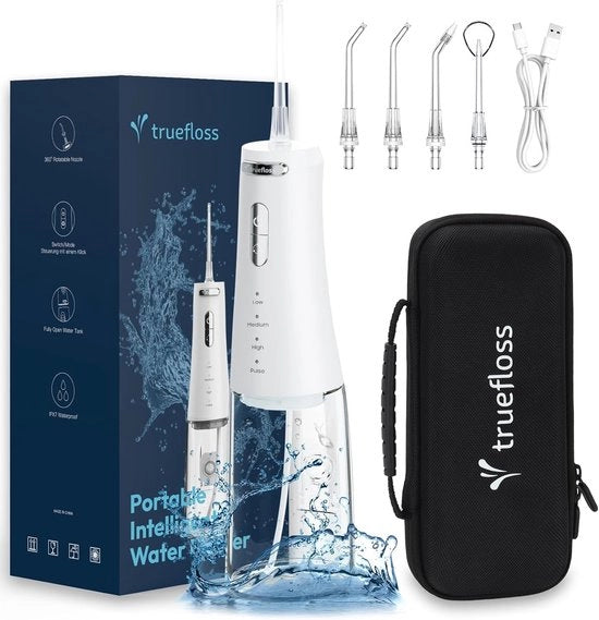 Tandflosser Senza Fili con 4 Modalità e 5 Bocchette per Iperoxygeno - IPX7 Resistente all'Acqua, Tanca di Ricarica da 300 ML e Batteria Potente per l'Uso a Casa e in Viaggio