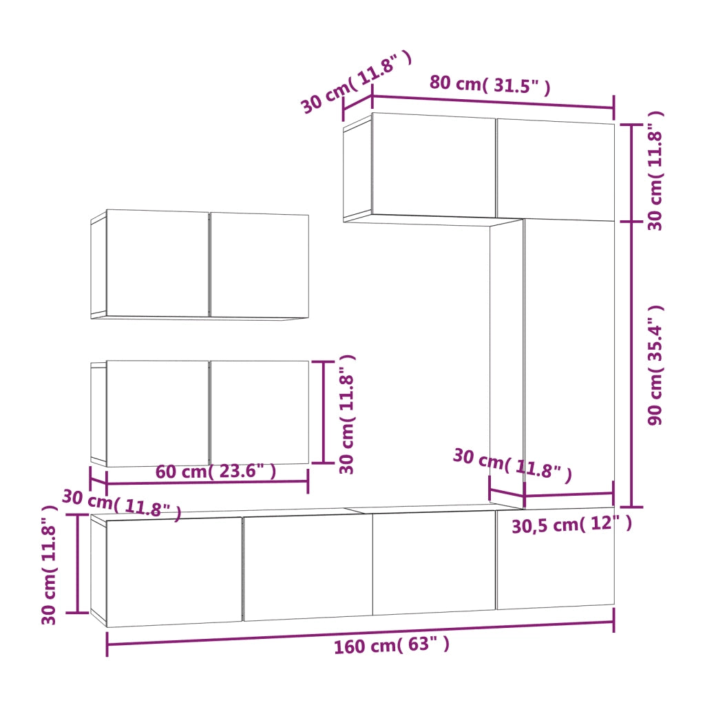 Set di Mobili Porta TV 6 pz | Armadietto TV | Mobile Porta TV Bianco in Legno Multistrato