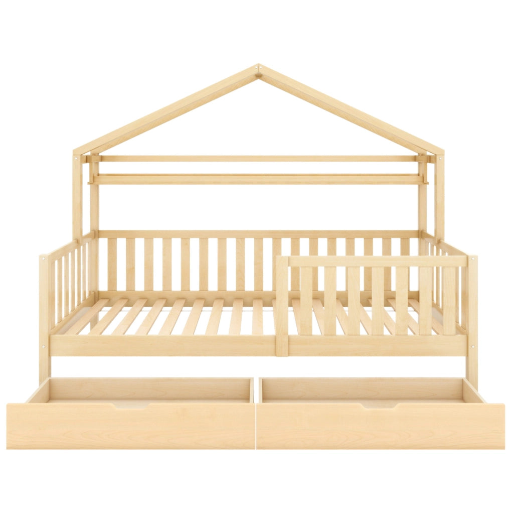 Letto per bambini a casetta con 2 cassetti; 90x200 cm; pino e MDF; naturale