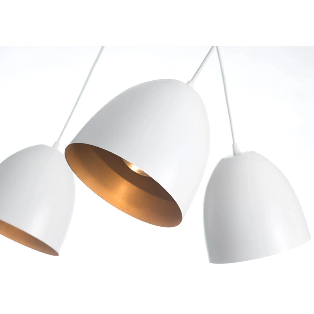 Lampadario 2 Luci Reartù In Acciaio Bianco Con Cupole In Nero E Oro