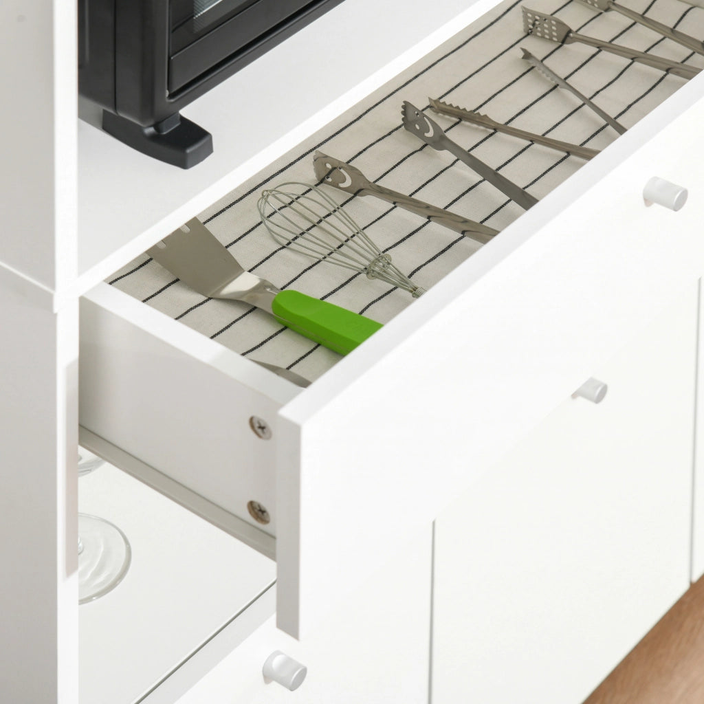 EasyComfort Mobile Cucina per Microonde con Armadietti, Mensole e Cassetto, Credenza Moderna in Legno 90x40x120cm Bianco