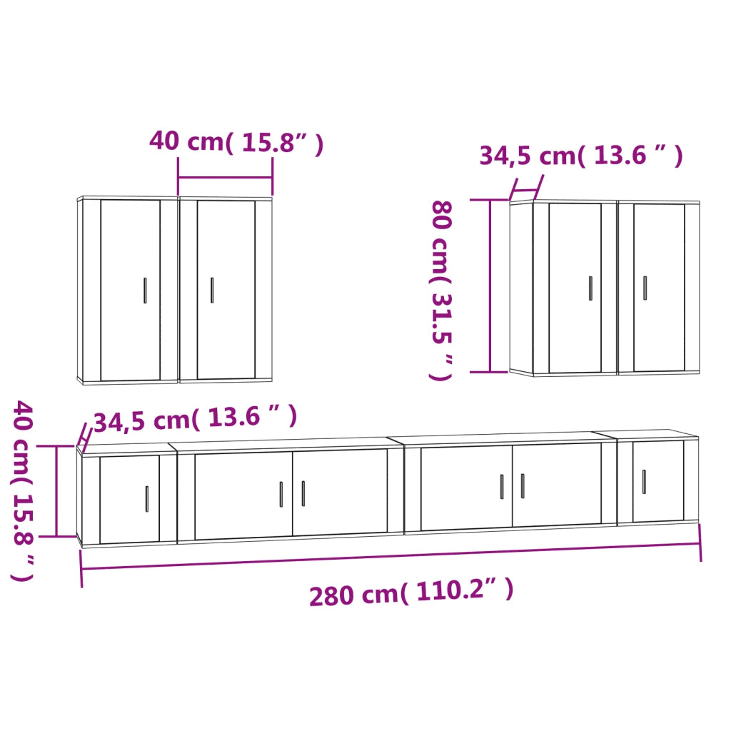 Set Mobili Porta TV 8pz Bianco in Legno Multistrato 3188702