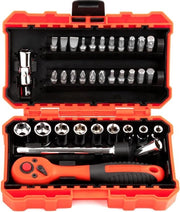 Set di chiavi a dente 35 in un pratico borsa rossa, con chiave a stella e chiavi a dente