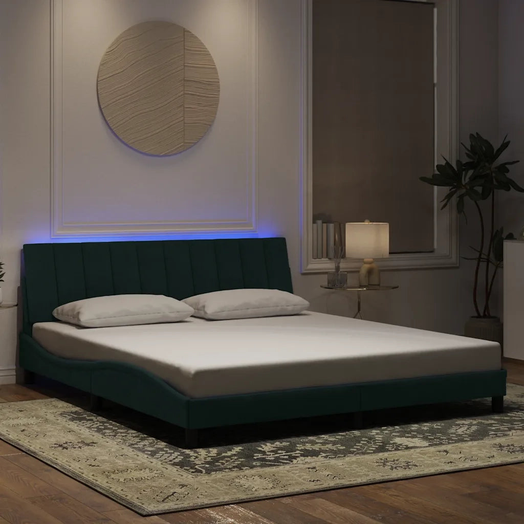 Giroletto con Luci LED Verde Scuro 180x200 cm in Velluto