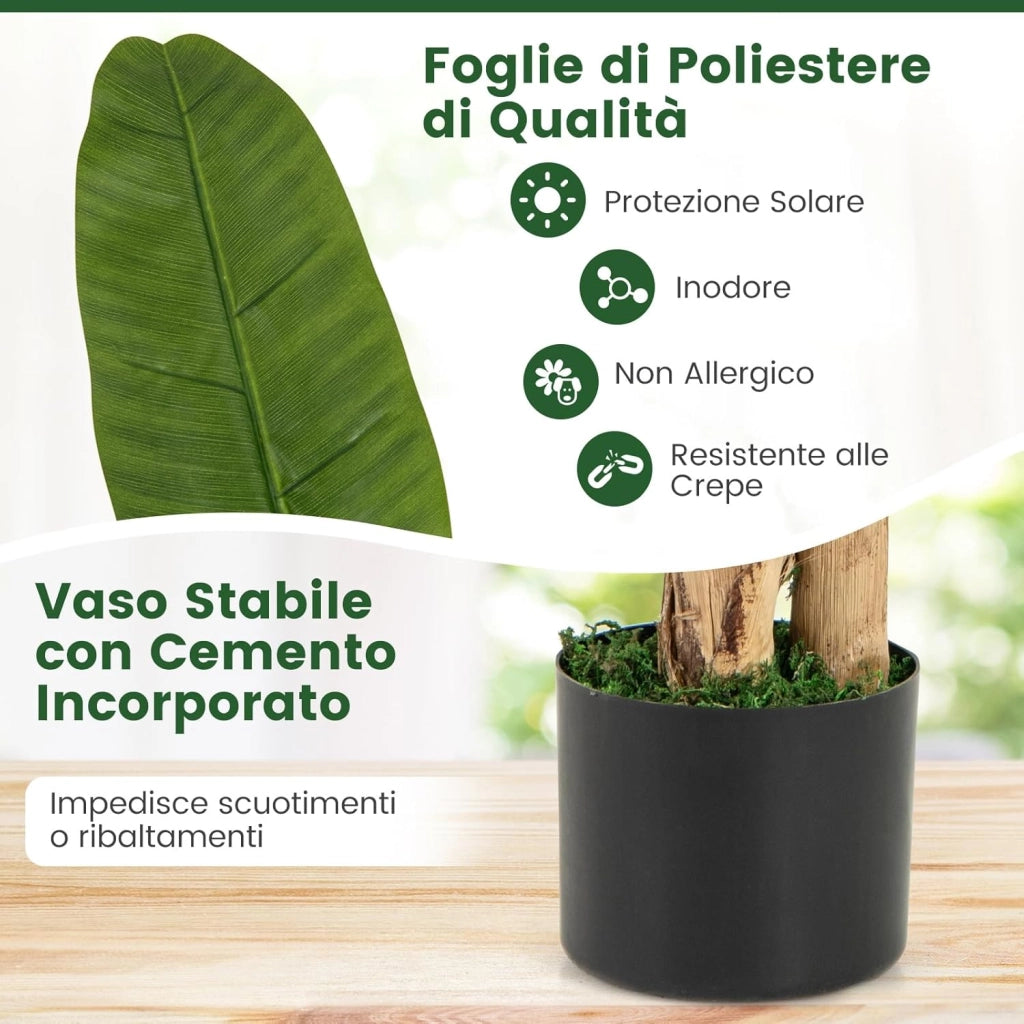 Pianta Finta da Interno ed Esterno 160/165/195 cm, Banano Artificiale Alto con Foglie e Tronchi, Pianta Artificiale Grande in Vaso per Salotto, Ingresso e Ufficio (160 cm)