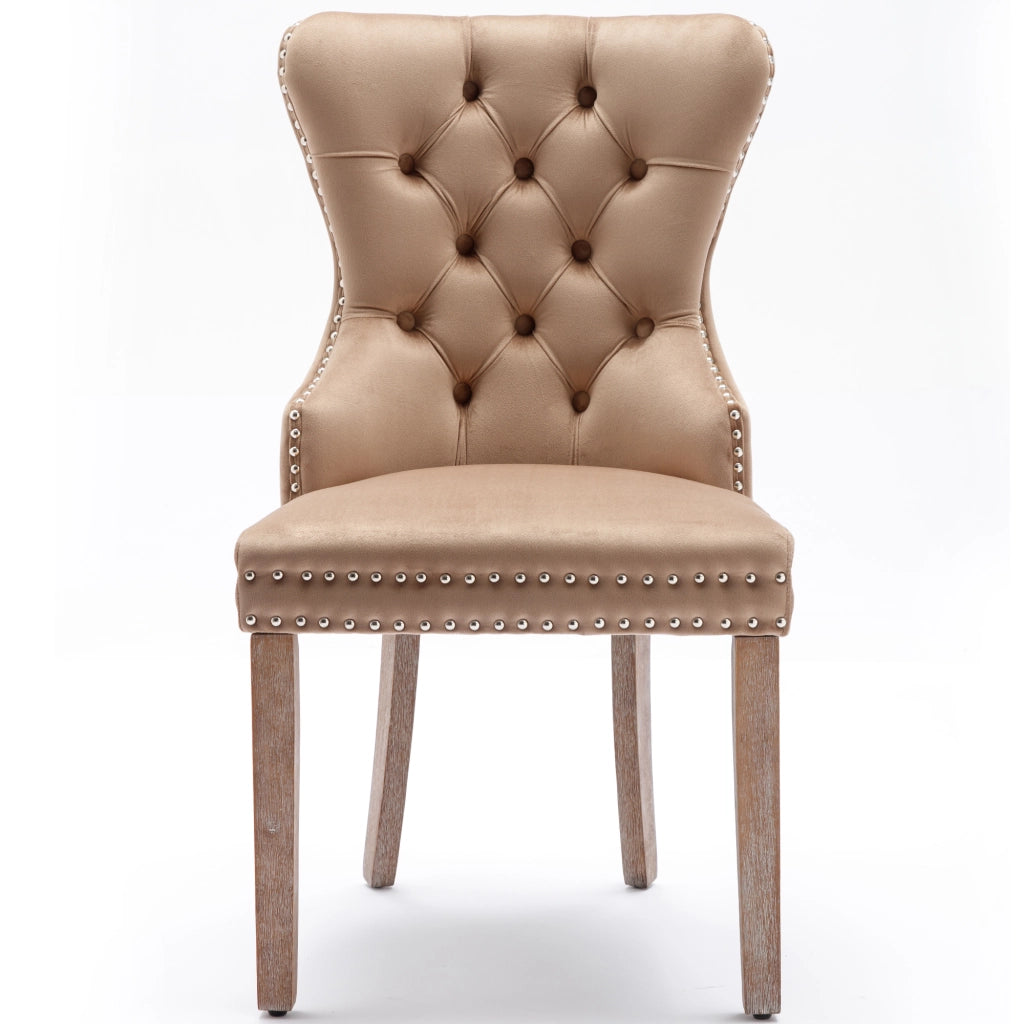 Sedie da Pranzo Imbottite in Velluto ¨C MINIMAL ¨C Set 2 Pezzi, Gambe in Legno Massello, Marrone