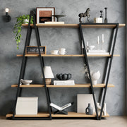 Libreria geometrica da terra 158×35×166 cm con struttura in metallo e ripiani in MDF 25 mm, colore nero/marrone