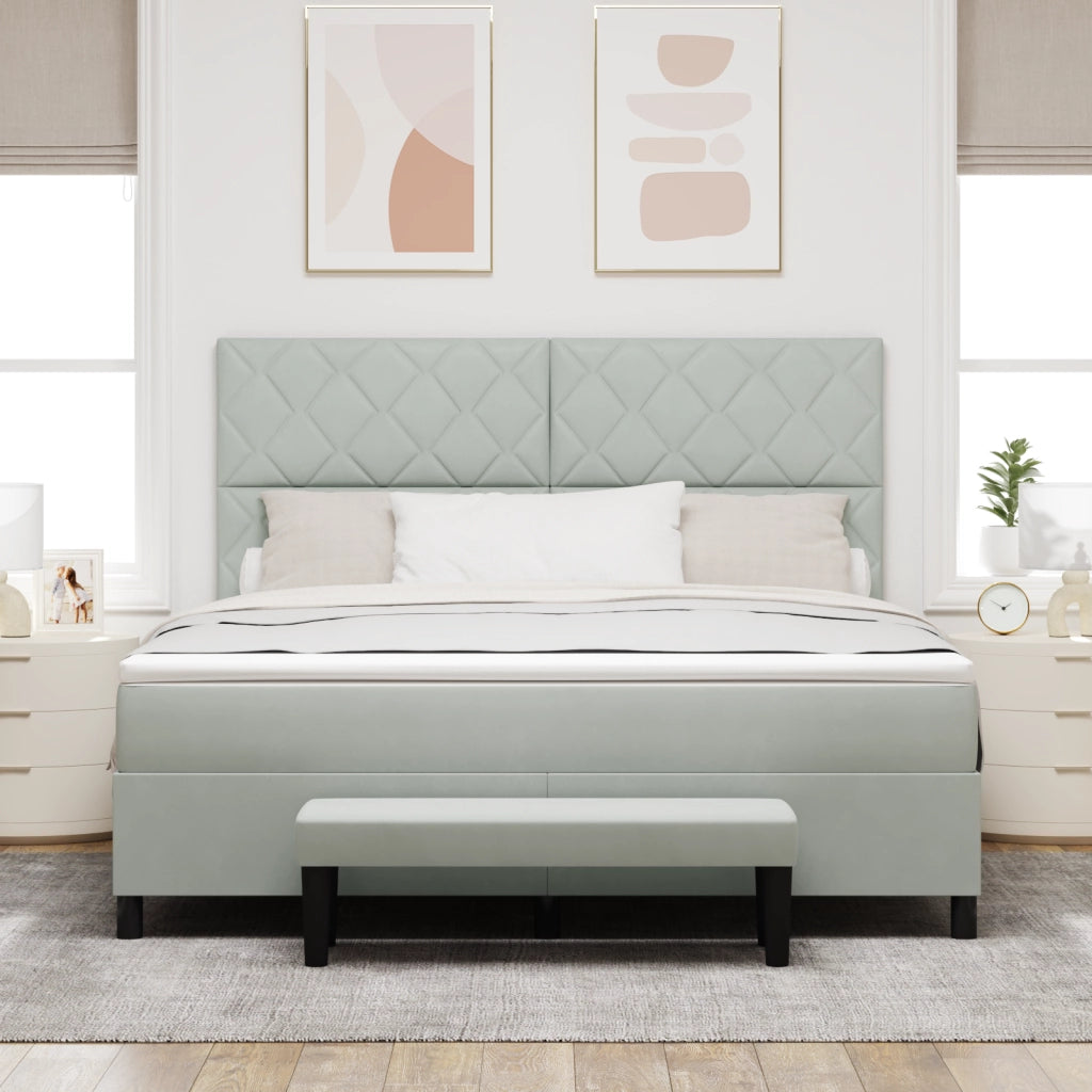 Letto Box Spring con Materasso e Panchina Grigio Chiaro 180x200 cm in Velluto