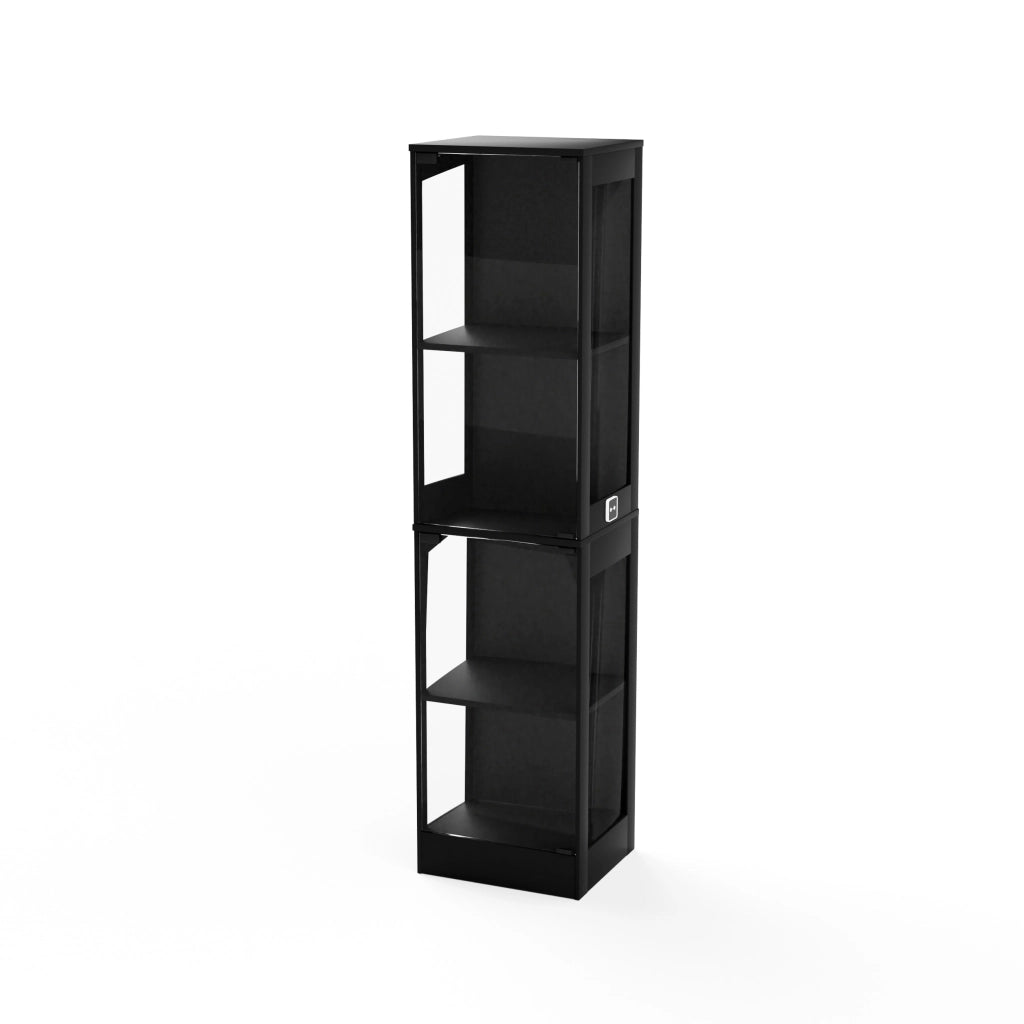 Vetrina a 4 Ripiani con Luci LED e Ante in Vetro ¨C MINIMAL ¨C Nero 40x35x165 cm