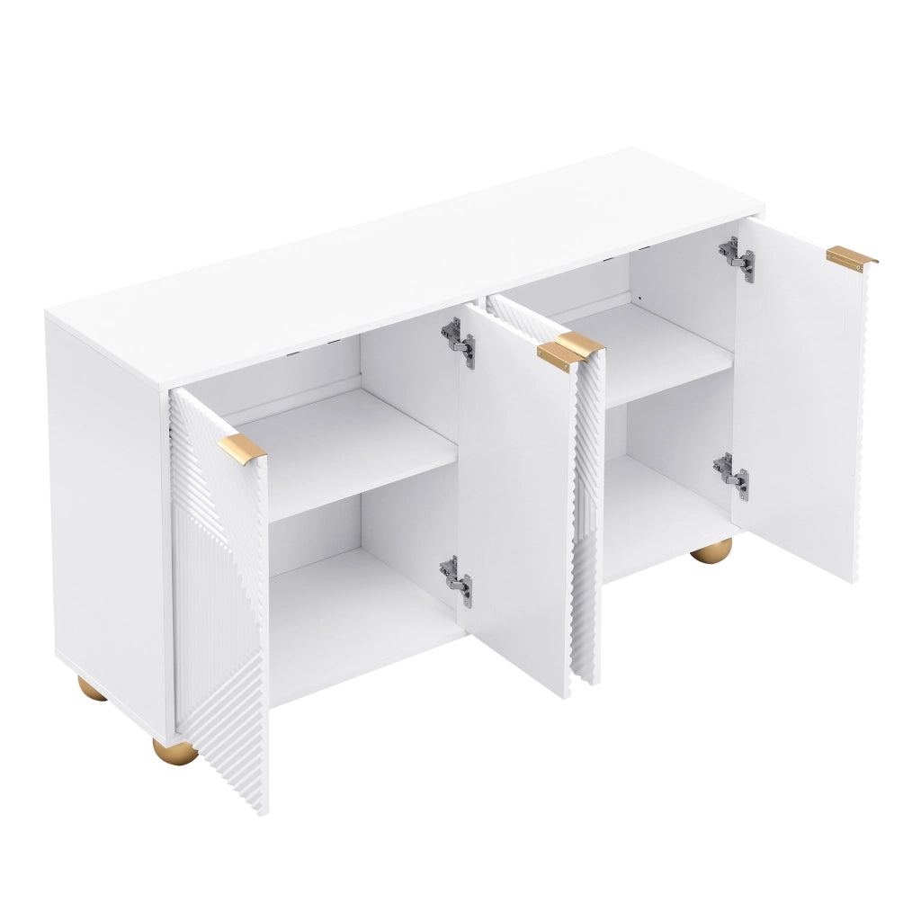 Credenza con quattro ante sagomate - Zephmum - Ripiani regolabili, maniglie metalliche, gambe sferiche