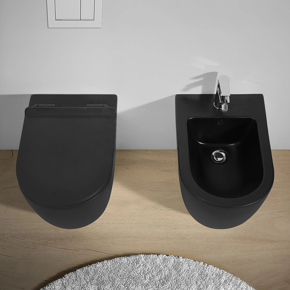 Wc filomuro in ceramica nero opaco con scarico tornado Tokyo