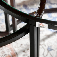 Set 2 Tavolini Sovrapponibili Ø70x47,5 cm e Ø54 x 42,5 cm in Vetro e Acciaio Nero