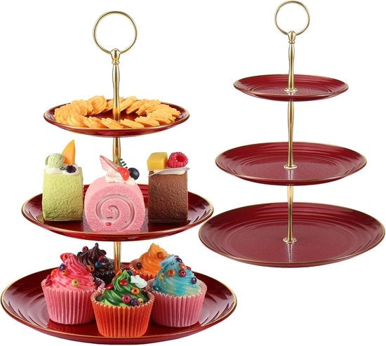 Set da dolci 2 pezzi con 3 livelli per torte, cupcake, dessert, frutta, biscotti, dolci presentazione torre con piatti servizio per Natale, matrimonio, compleanno